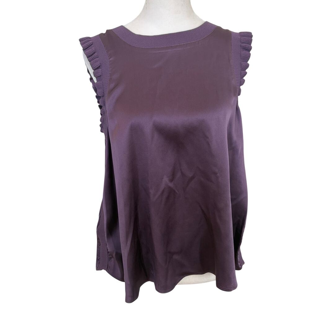 Cinq a Sept 5a7 Purple Silky Sleeveless Ruffled Top Blouse Womens Size Small